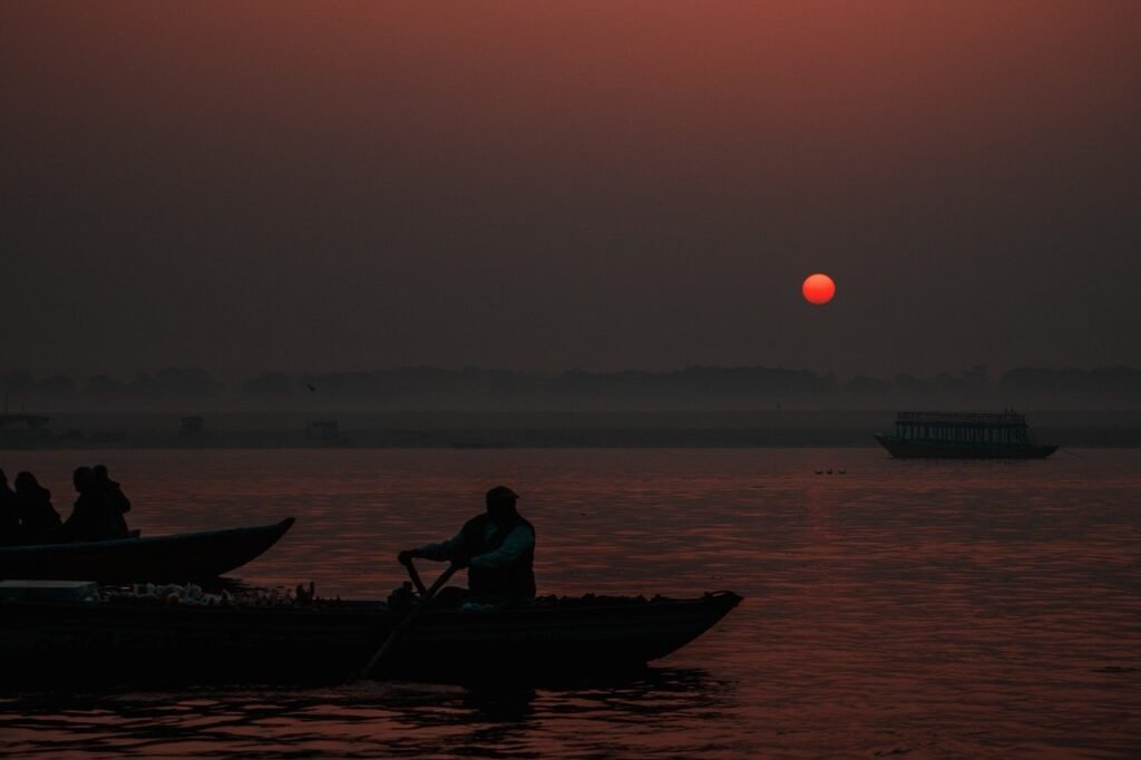 india, ganges river, evening